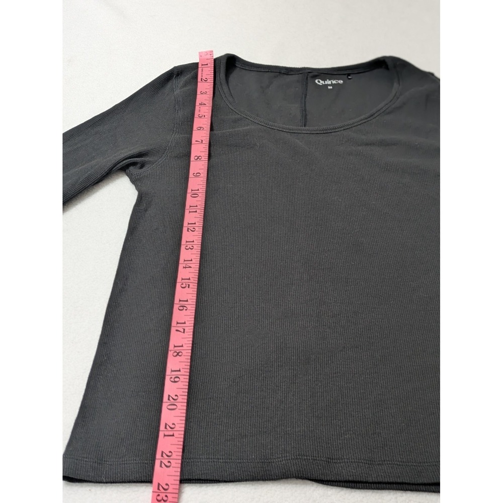 Quince Women Cotton Micro-Rib Elbow Sleeve Tee Black Sleeved Top Med - Picture 8 of 9